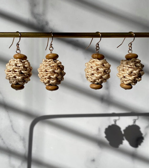 Crochet Fall Wooden Earrings