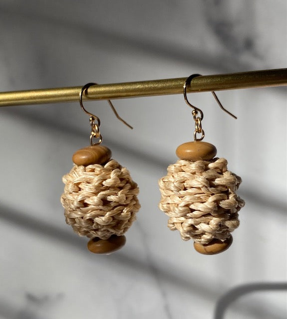 Crochet Fall Wooden Earrings